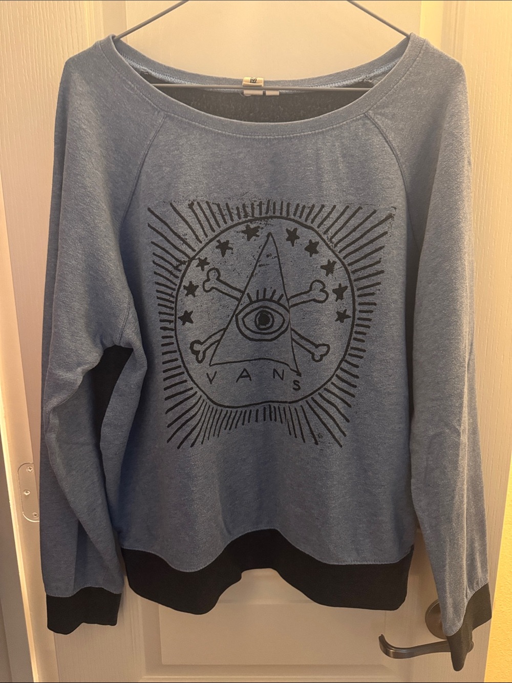 Vans Sweatshirt | Blue Oversized Scoop Neck Graphic Evil Eye Sweatshirt